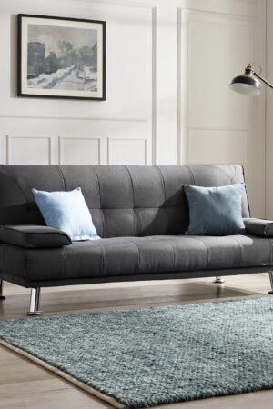 Montana Fabric Sofa Bed with Chrome Legs, Charcoal Fabric