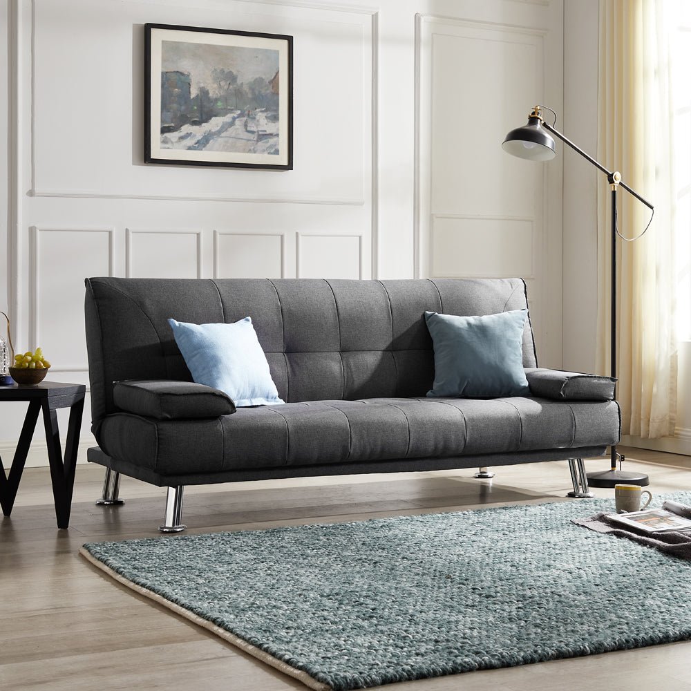 Montana Fabric Sofa Bed with Chrome Legs, Charcoal Fabric