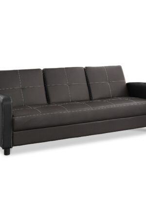 Tampa Sofa Bed, Contrast Stitching, Cupholder Tray, Brown Faux Leather