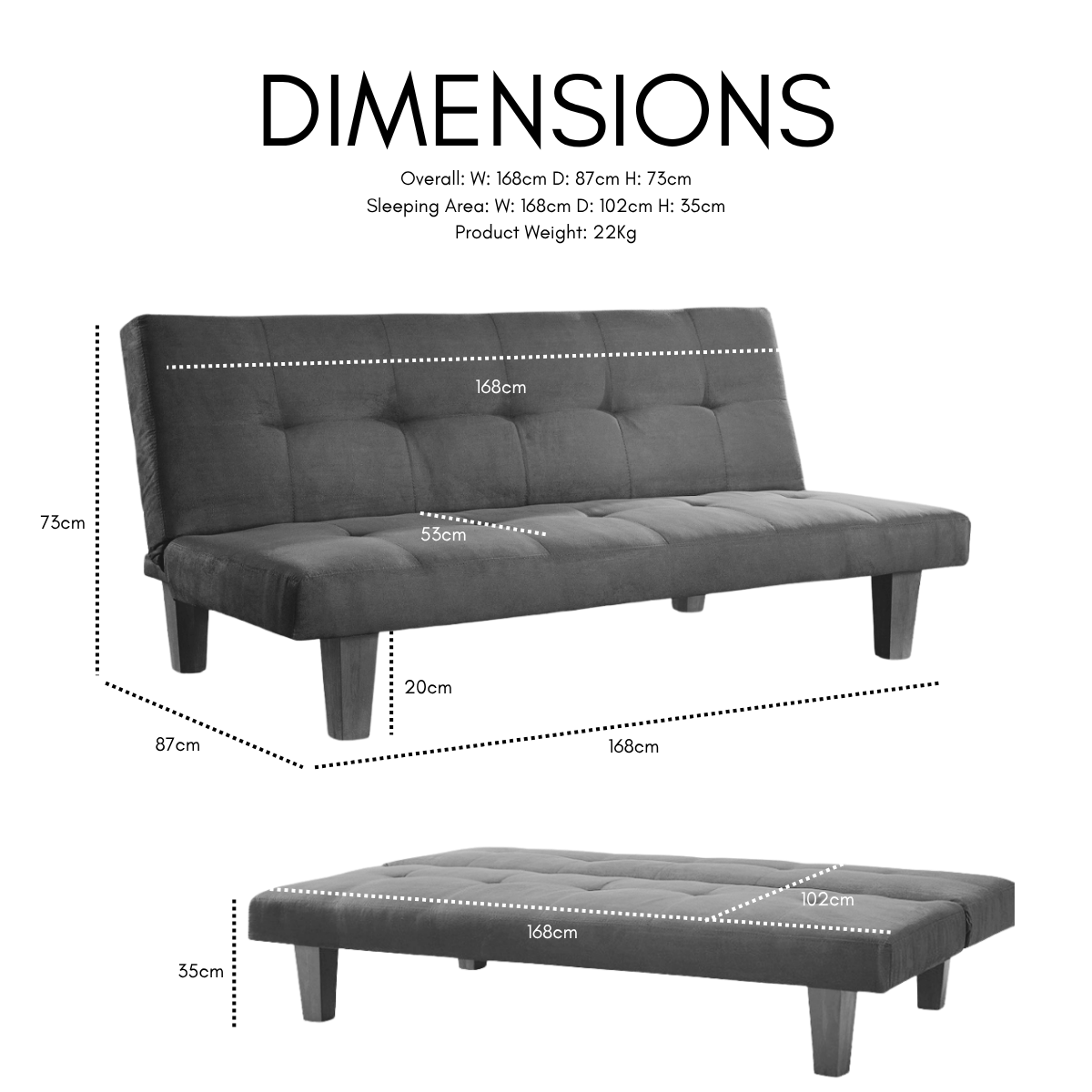 Atlanta Fabric Sofa Bed, Black Faux Suede Fabric - Image 3