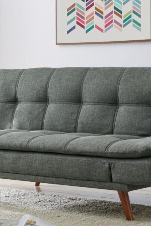 Duncan Fabric Sofa Bed With Adjustable Armrests. Wooden Legs, Light Grey Fabric