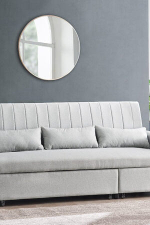 Devon Fabric Pull-Out Sofa Bed Storage Pocket Chaise, Grey Linen Fabric