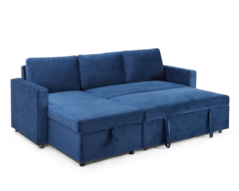 Dorset Fabric Pull-Out sofa Bed Reversible Chaise with Storage, Blue Velvet - Image 11