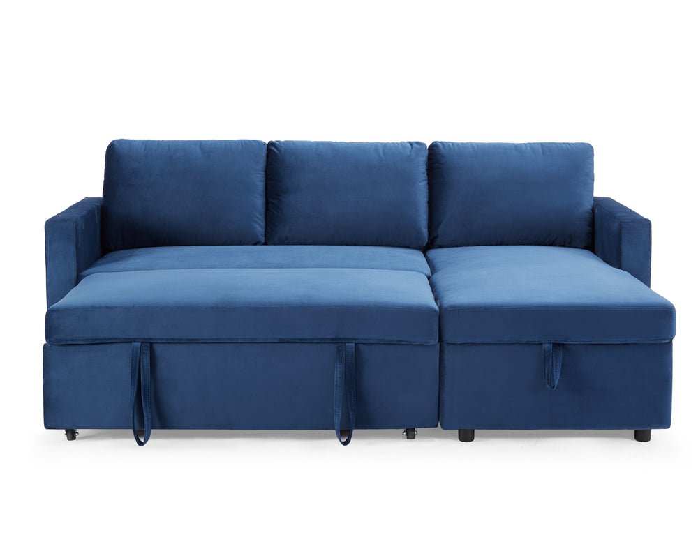 Dorset Fabric Pull-Out sofa Bed Reversible Chaise with Storage, Blue Velvet - Image 6