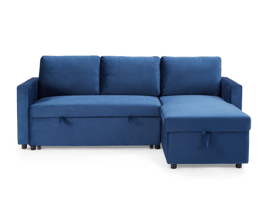 Dorset Fabric Pull-Out sofa Bed Reversible Chaise with Storage, Blue Velvet - Image 15