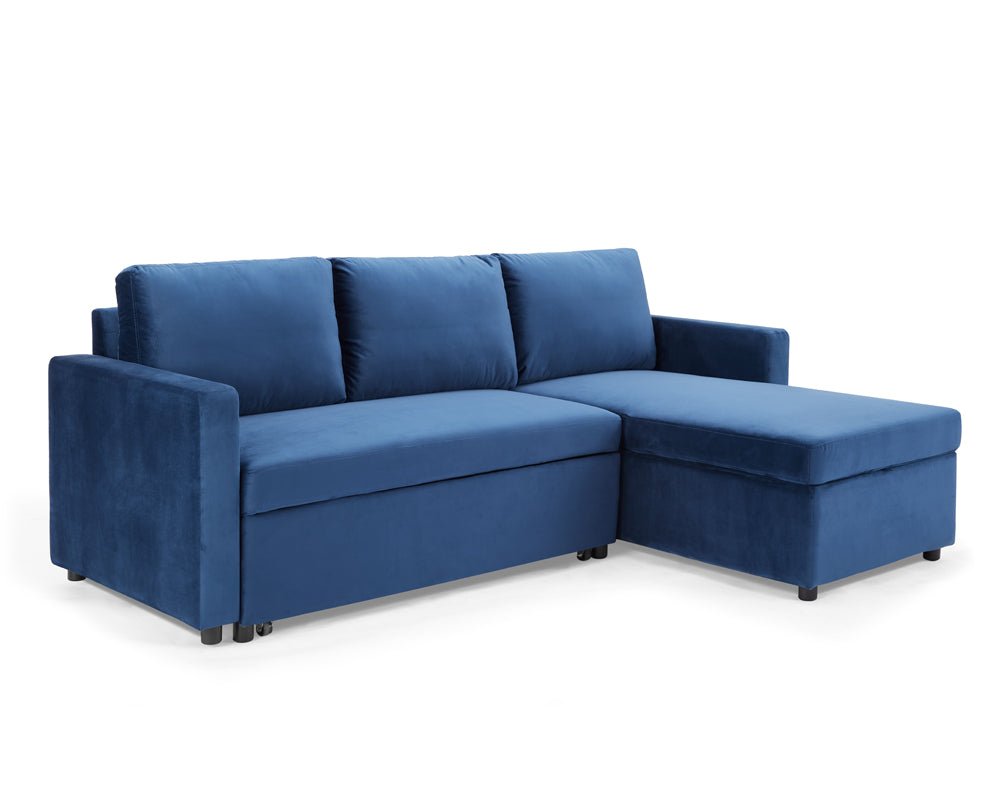 Dorset Fabric Pull-Out sofa Bed Reversible Chaise with Storage, Blue Velvet - Image 14