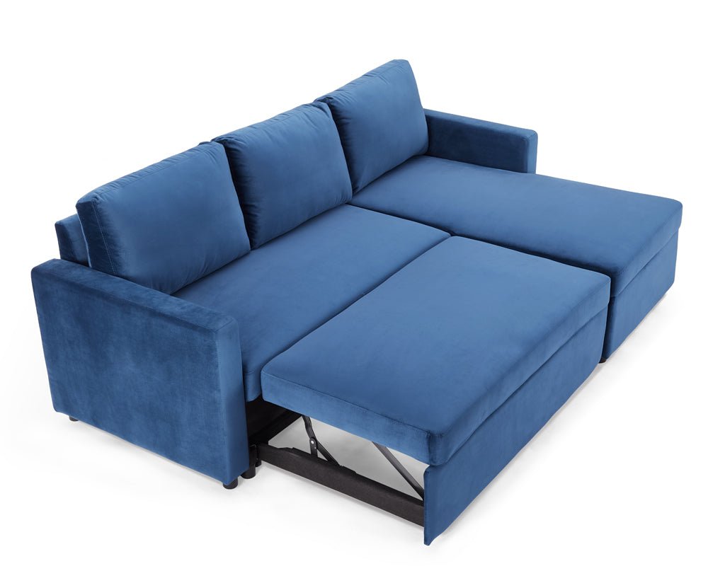 Dorset Fabric Pull-Out sofa Bed Reversible Chaise with Storage, Blue Velvet - Image 7