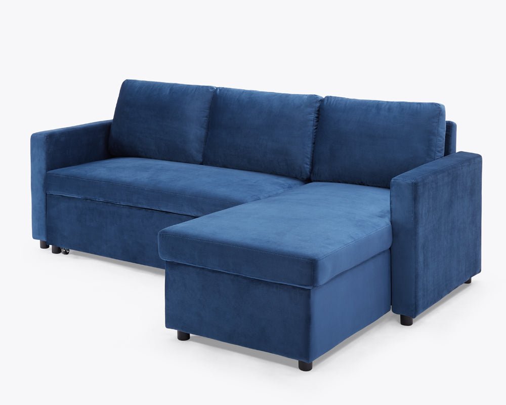 Dorset Fabric Pull-Out sofa Bed Reversible Chaise with Storage, Blue Velvet - Image 9