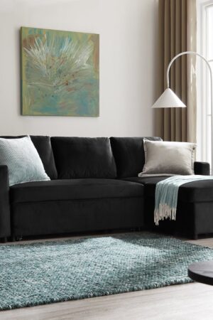 Dorset Fabric Pull-Out sofa Bed Reversible Chaise with Storage, Black Velvet