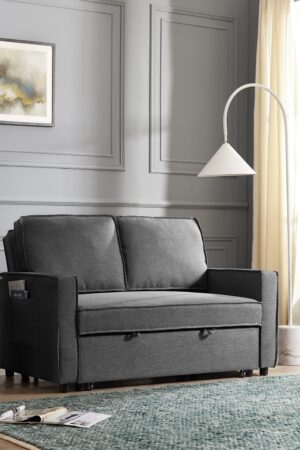 Hugo Fabric Pull-Sofa Bed, Dark Grey Linen