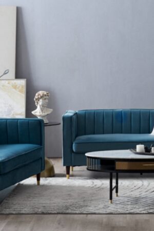 Thomas Velvet Fabric 2+3 Seater Sofa Set, Blue Velvet