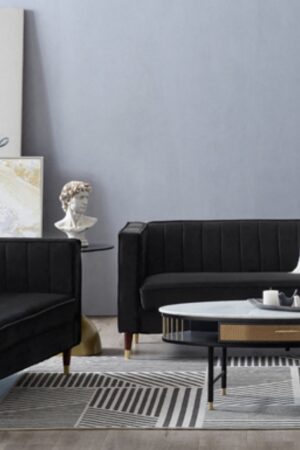 Thomas Velvet Fabric 2+3 Seater Sofa Set, Black Velvet