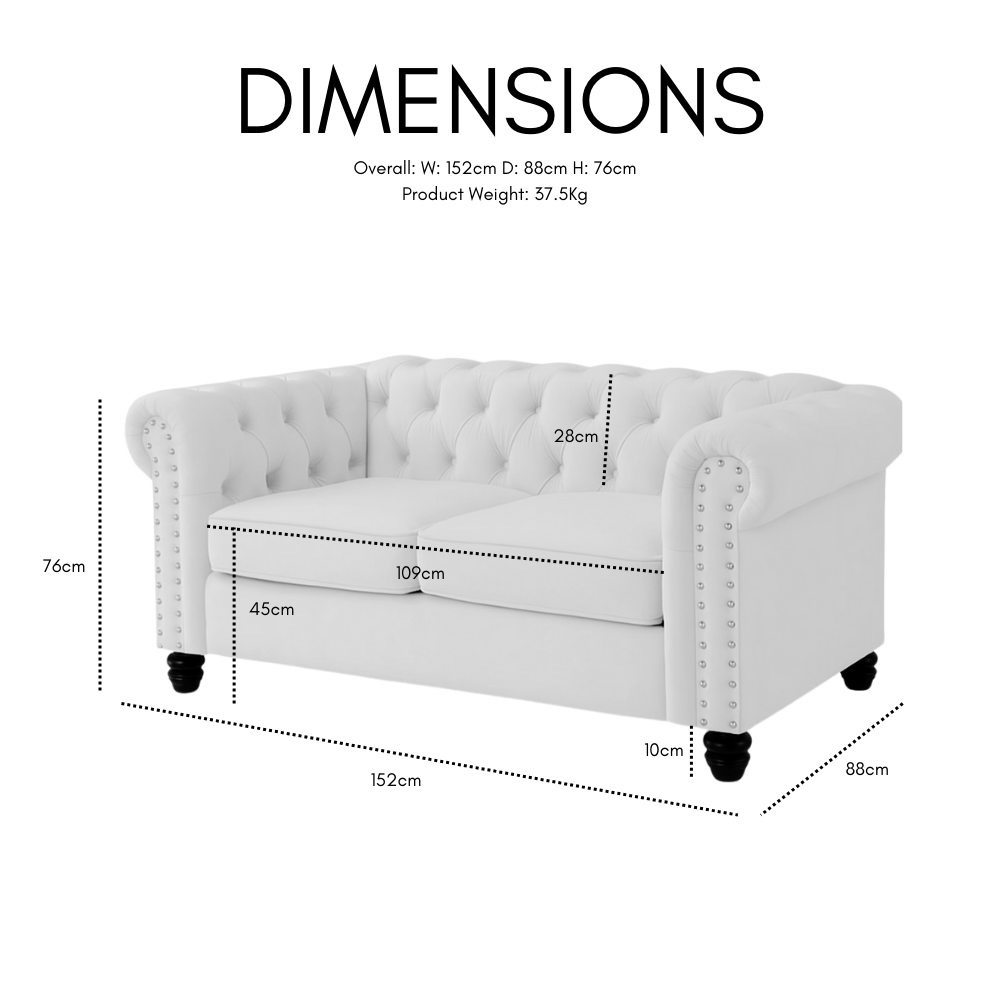 Chesterfield Velvet Fabric 2+3 Seater Sofa Set, Cream Velvet - Image 8
