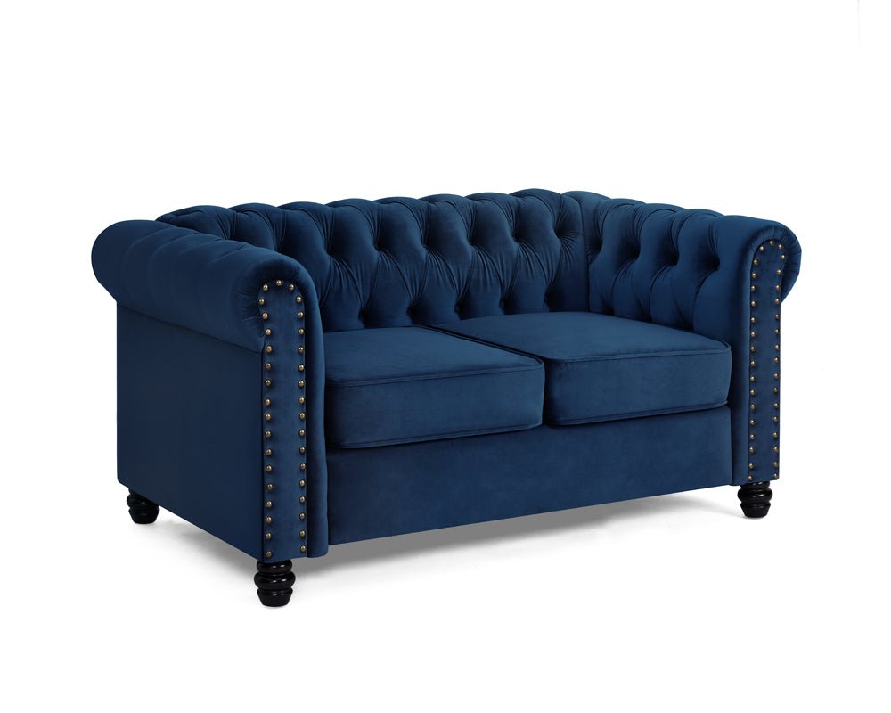 Chesterfield Velvet Fabric 2+3 Seater Sofa Set, Blue Velvet - Image 4