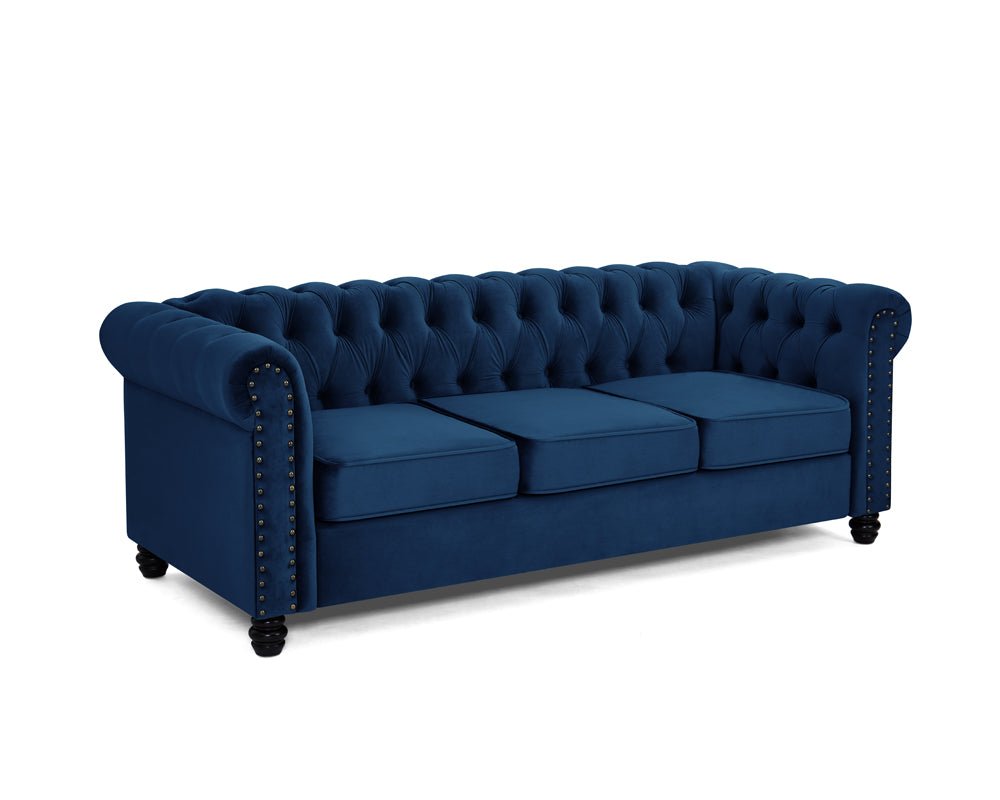 Chesterfield Velvet Fabric 2+3 Seater Sofa Set, Blue Velvet - Image 5