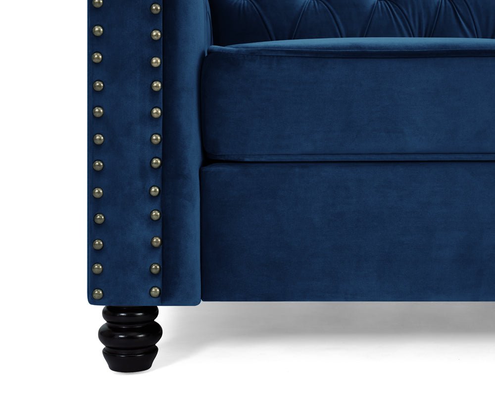Chesterfield Velvet Fabric 2+3 Seater Sofa Set, Blue Velvet - Image 7