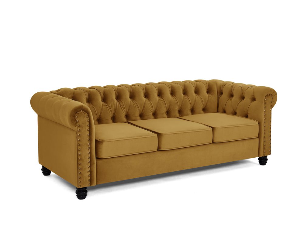 Chesterfield Velvet Fabric 2+3 Seater Sofa Set, Gold Velvet - Image 5