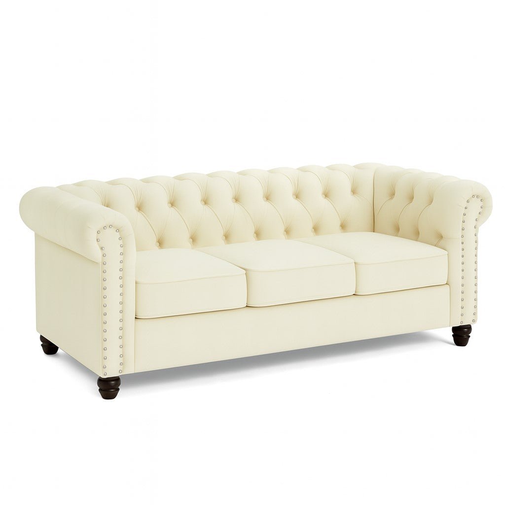 Chesterfield Velvet Fabric 2+3 Seater Sofa Set, Cream Velvet - Image 5