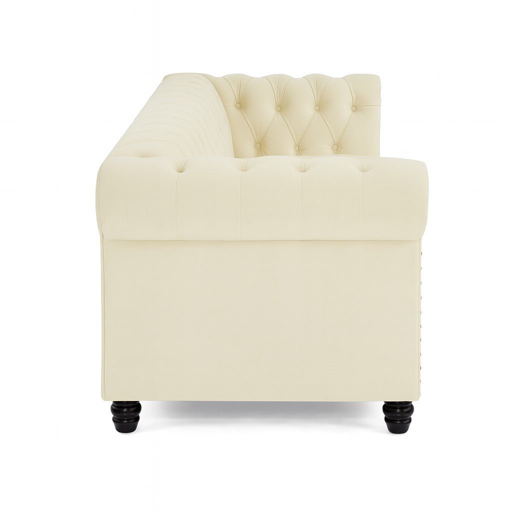Chesterfield Velvet Fabric 2+3 Seater Sofa Set, Cream Velvet - Image 6