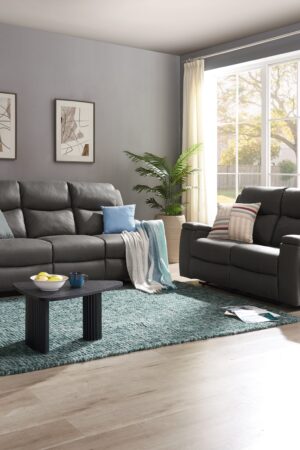 Collins 2+3 Sofa Set Manual Recliner with Armrest Cupholders, Grey Air Leather