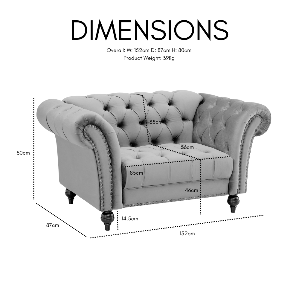 Mayfair Velvet Fabric 1.5 Seater Sofa, Midnight Blue elvet - Image 2