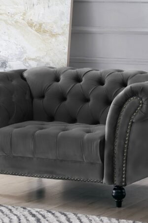 Mayfair Velvet Fabric 1.5 Seater Sofa, Grey Velvet