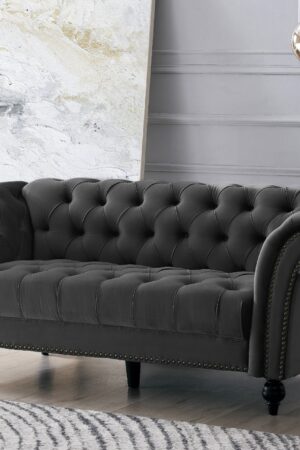 Mayfair Velvet Fabric 2+3 Seater Sofa Set, Grey Velvet