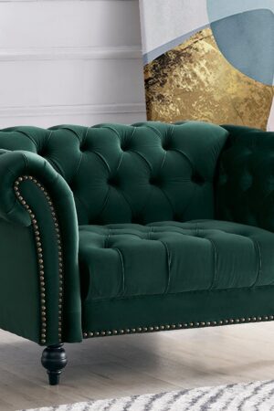 Mayfair Velvet Fabric 1.5 Seater Sofa, Green Velvet