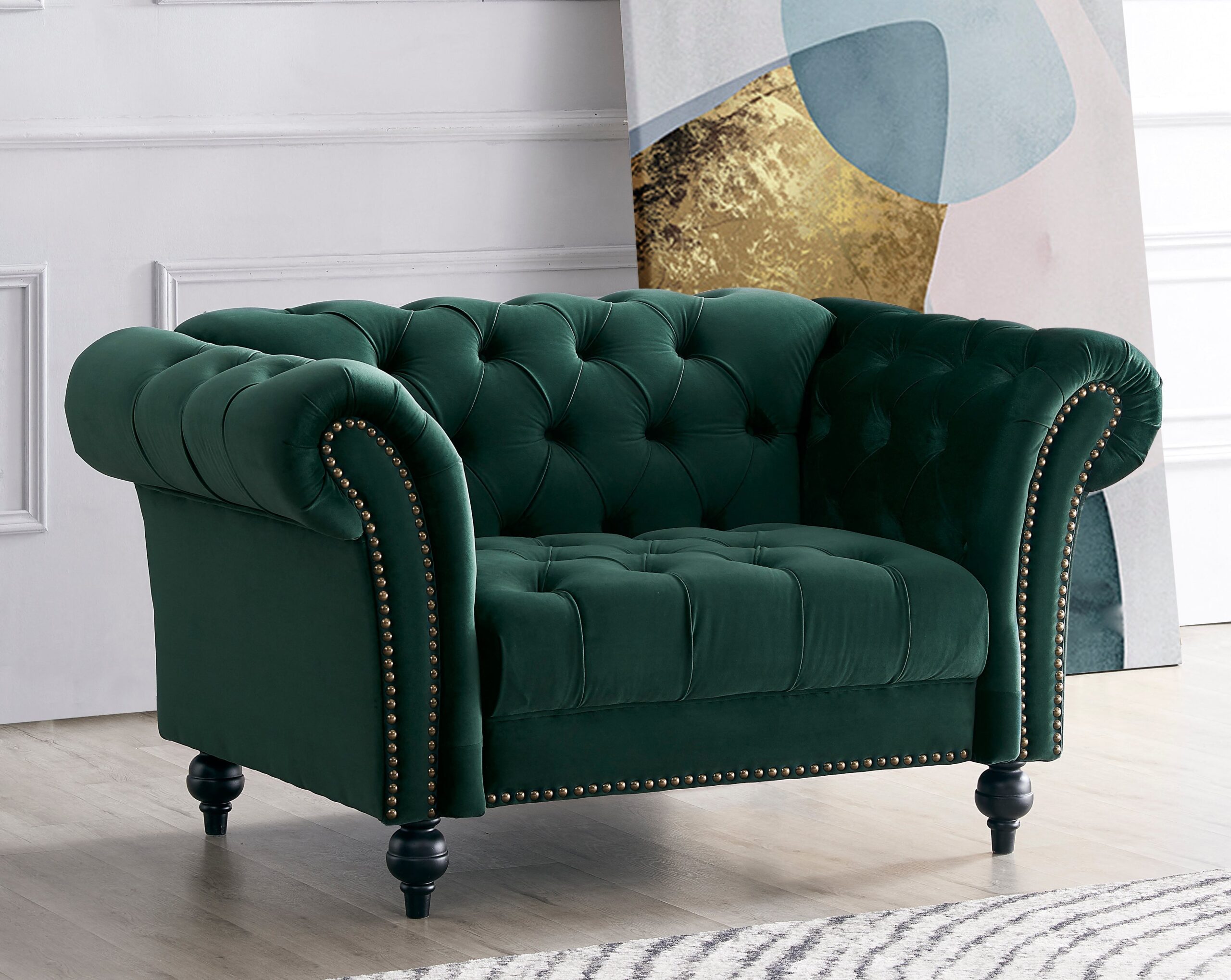 Mayfair Velvet Fabric 1.5 Seater Sofa, Green Velvet