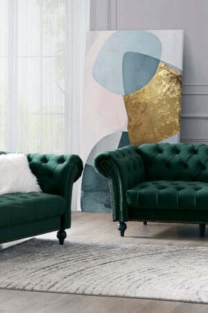 Mayfair Velvet Fabric 2+3 Seater Sofa Set, Green Velvet