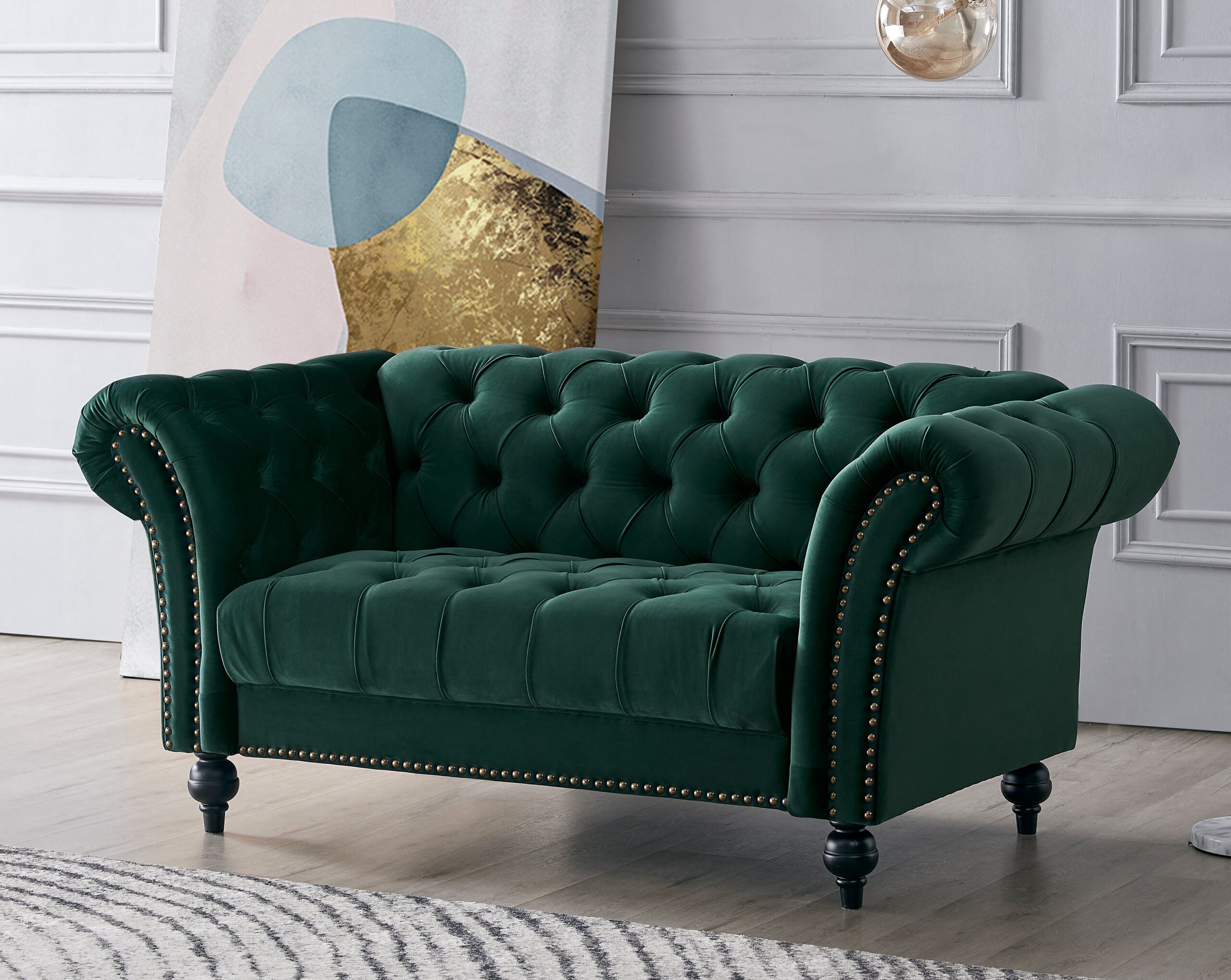 Mayfair Velvet Fabric 2+3 Seater Sofa Set, Green Velvet - Image 4