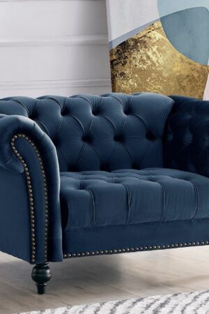 Mayfair Velvet Fabric 1.5 Seater Sofa, Midnight Blue elvet