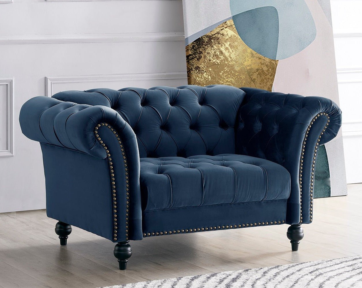 Mayfair Velvet Fabric 1.5 Seater Sofa, Midnight Blue elvet