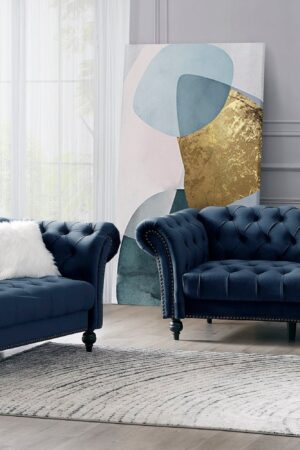 Mayfair Velvet Fabric 2+3 Seater Sofa Set, Midnight Blue Velvet