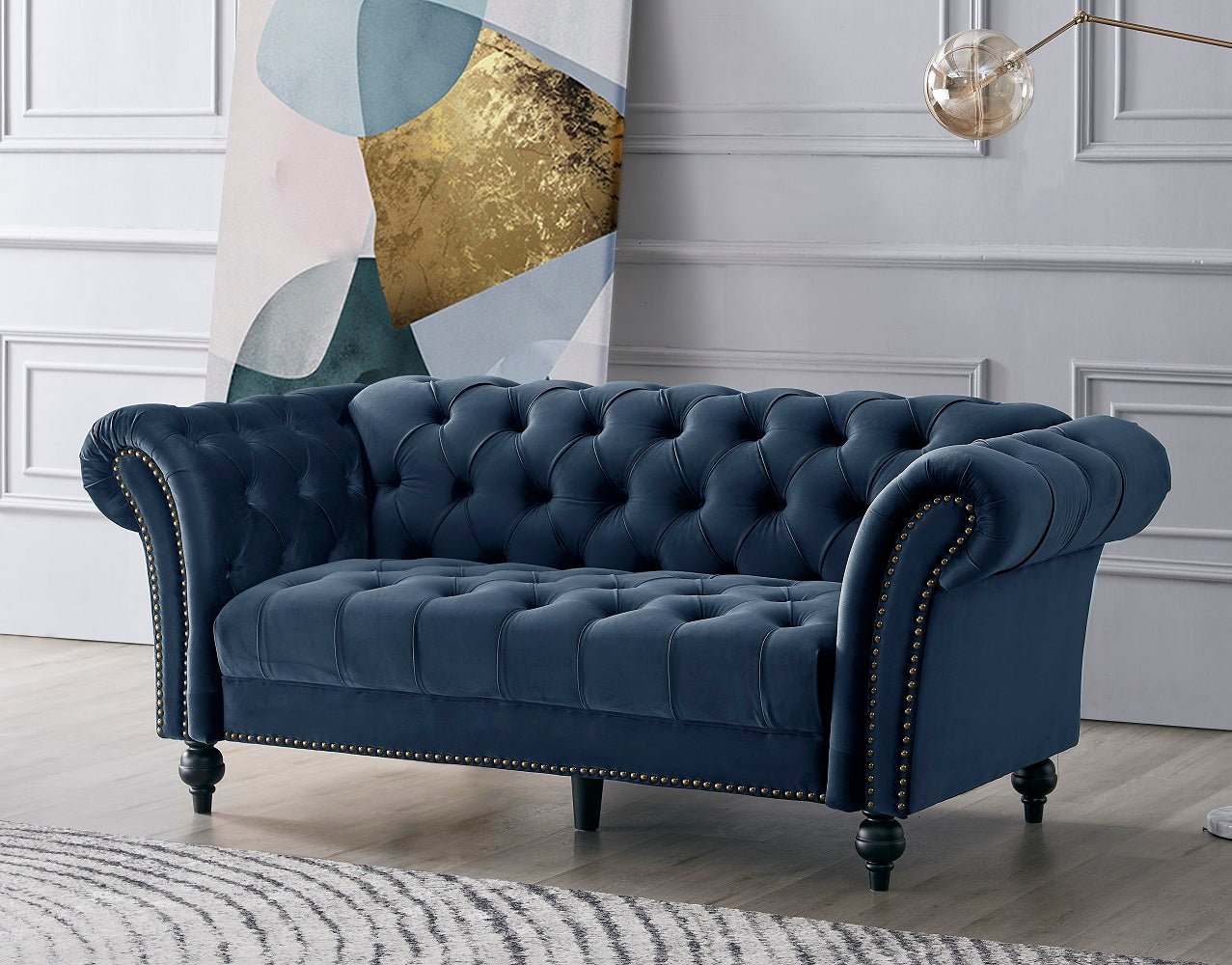 Mayfair Velvet Fabric 2+3 Seater Sofa Set, Midnight Blue Velvet - Image 4