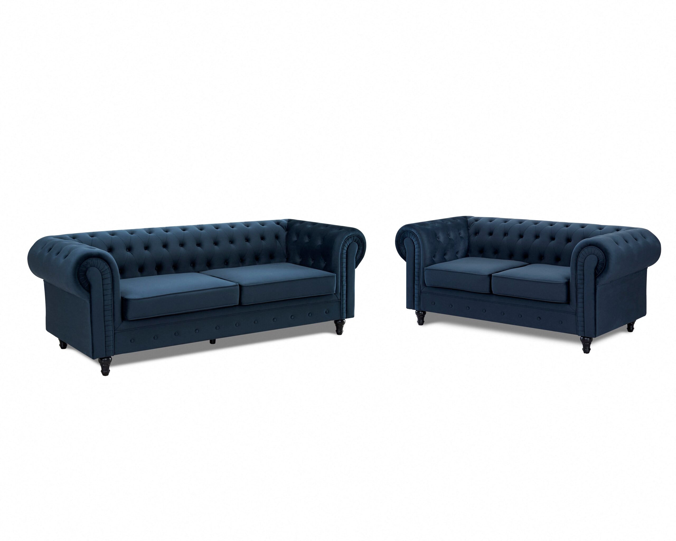 Chesterfield Pleat Velvet Fabric 2+3 Seater Sofa Set, Midnight Blue Velvet - Image 2
