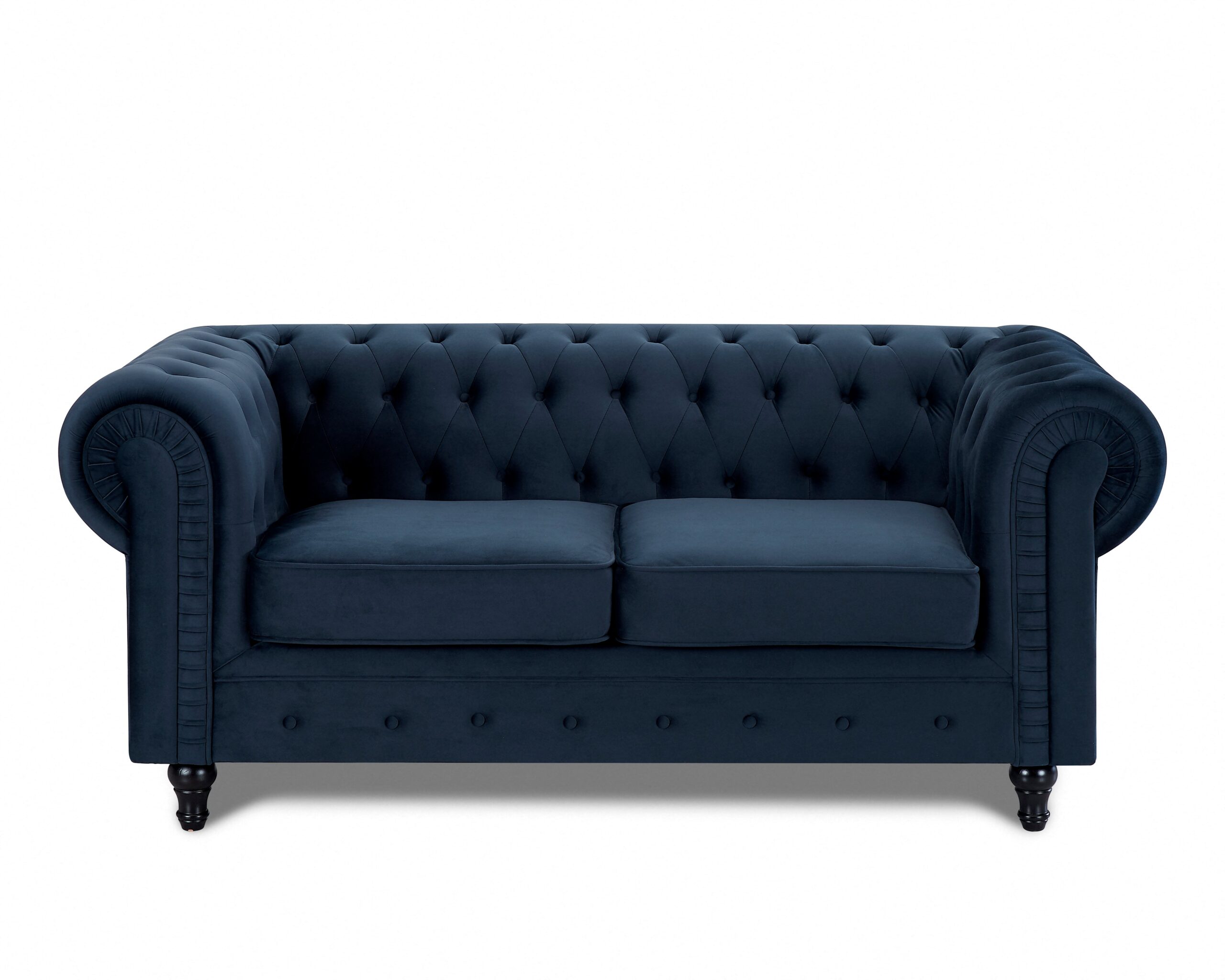Chesterfield Pleat Velvet Fabric 2+3 Seater Sofa Set, Midnight Blue Velvet - Image 3
