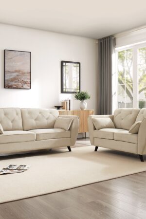 Monroe 2+3 Seater Sofa Set, Beige Linen
