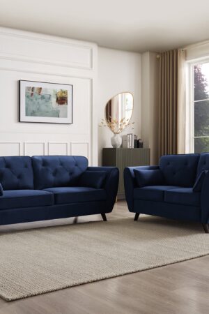 Monroe 2+3 Seater Sofa Set, Blue Velvet