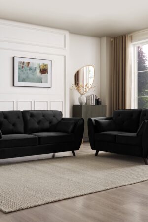 Monroe 2+3 Seater Sofa Set, Black Velvet