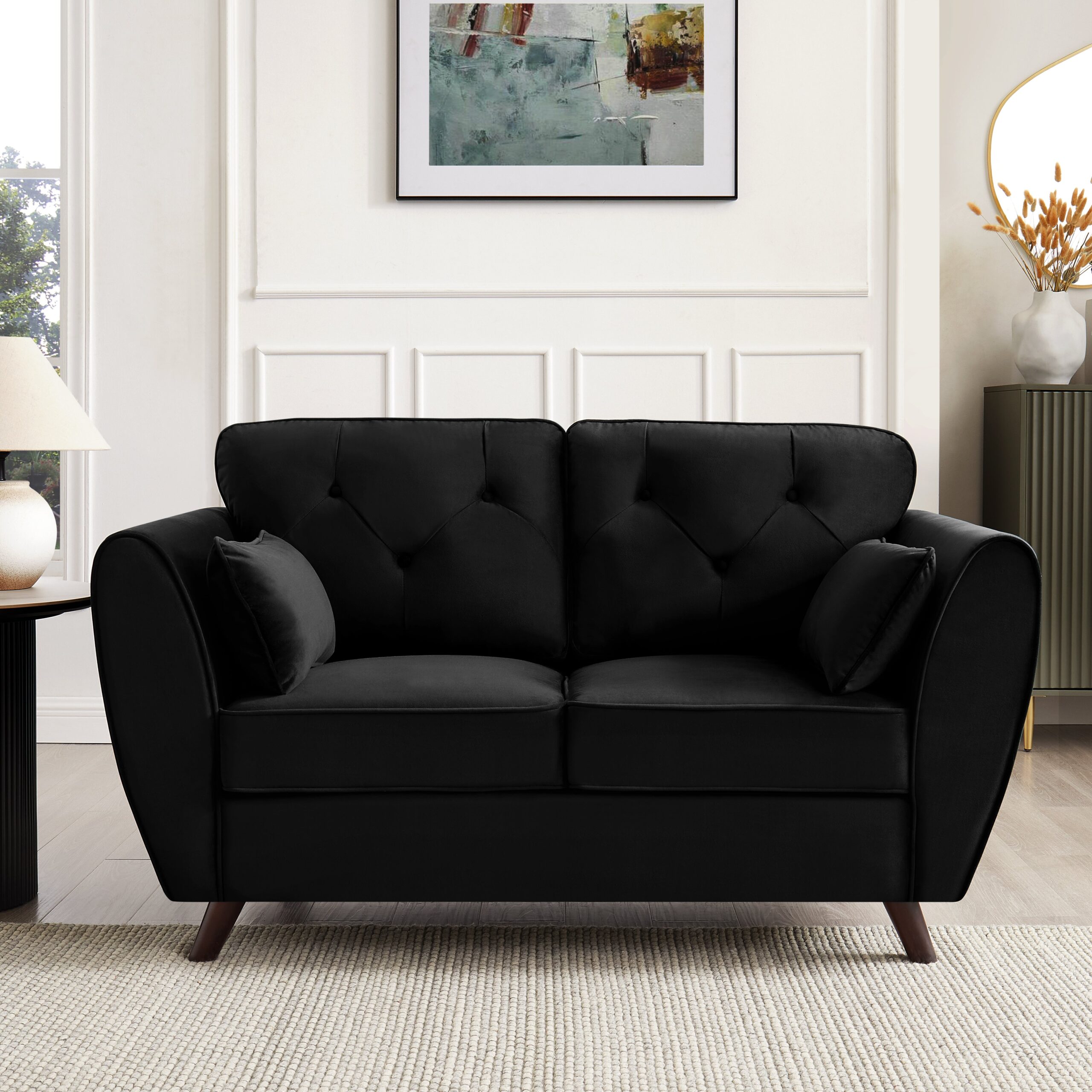 Monroe 2+3 Seater Sofa Set, Black Velvet - Image 5