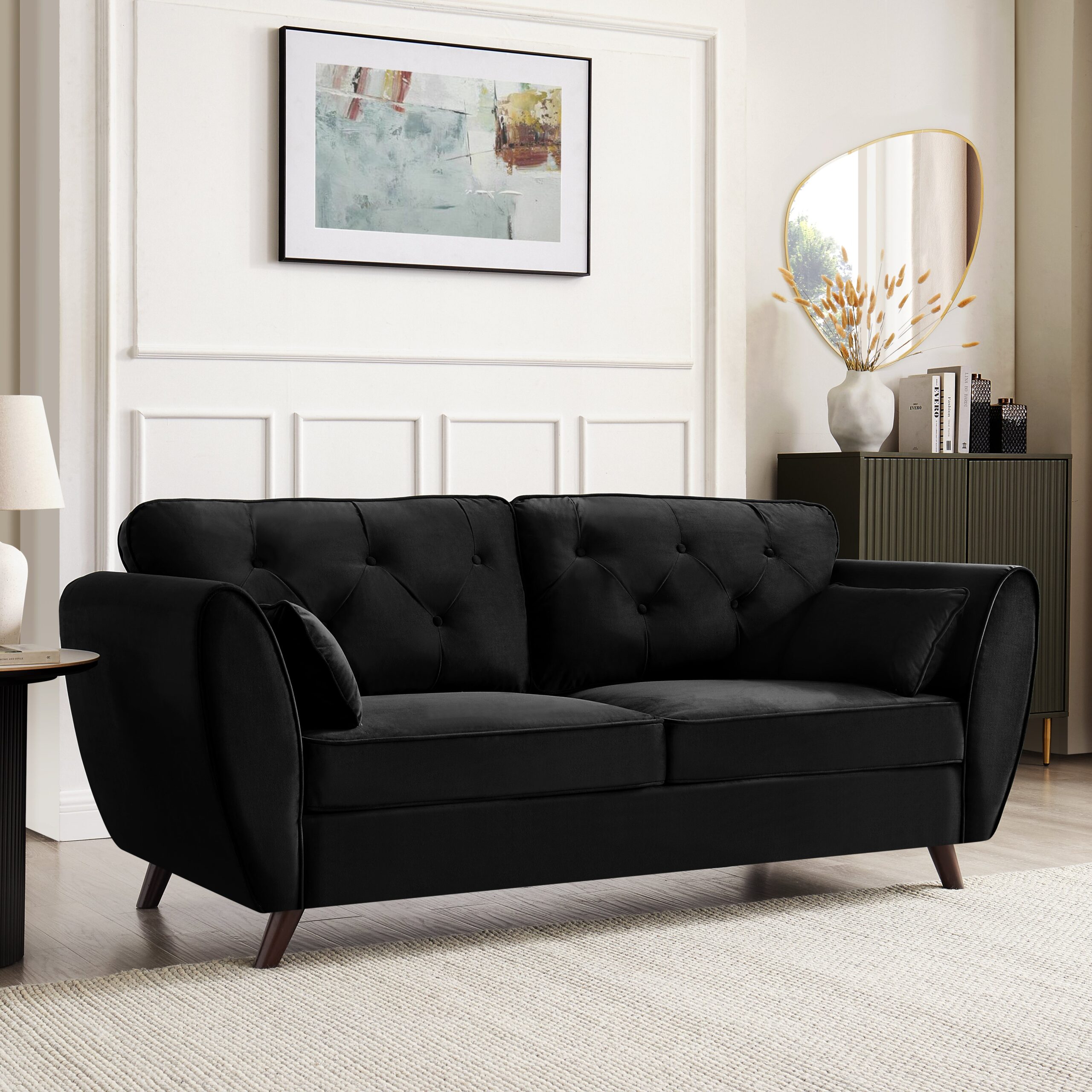 Monroe 2+3 Seater Sofa Set, Black Velvet - Image 2