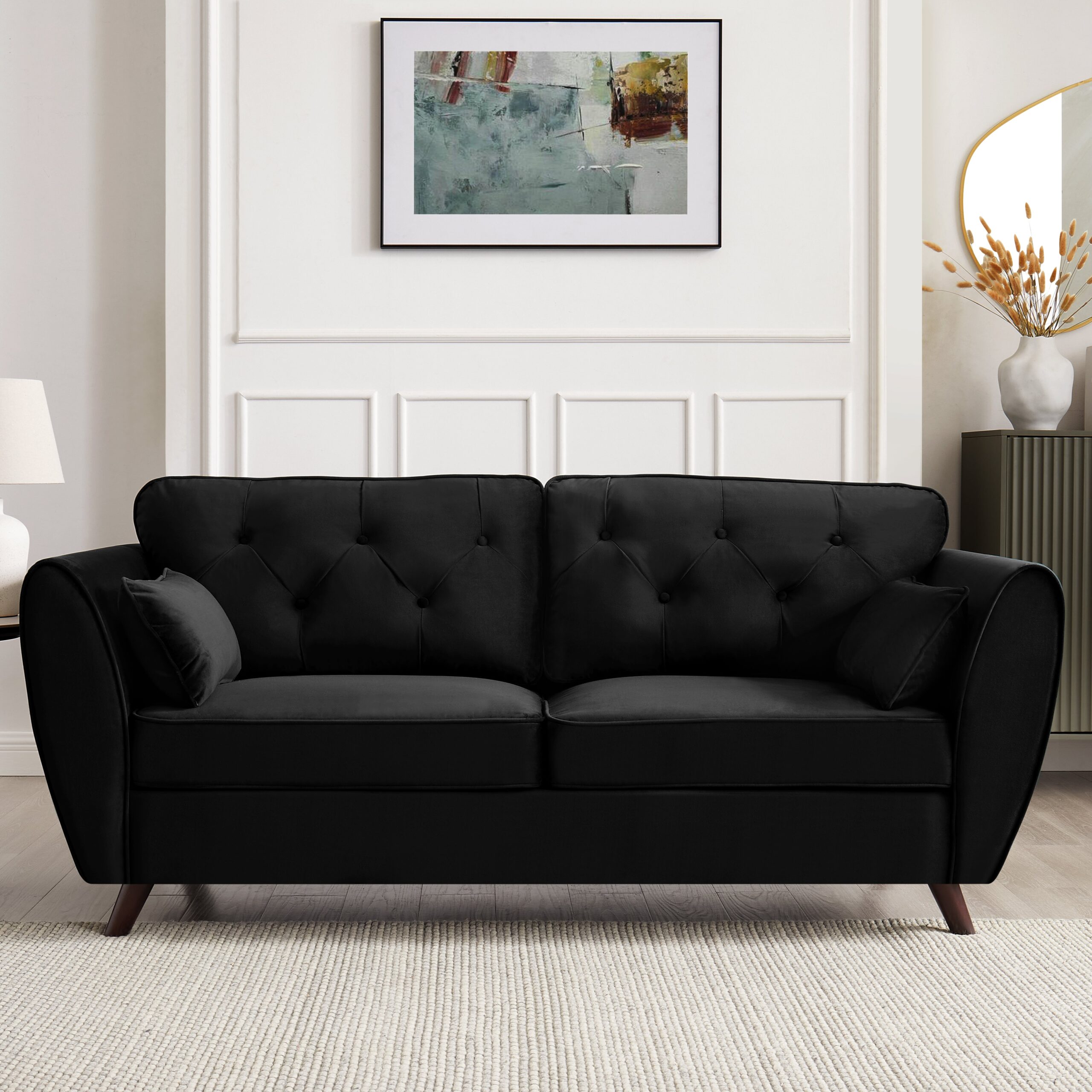 Monroe 2+3 Seater Sofa Set, Black Velvet - Image 3