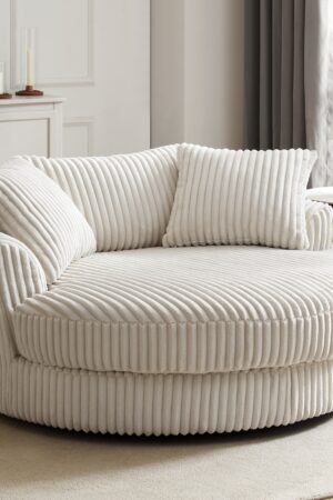 Skyler Swivel Loveseat, Cream Teddy Jumbo Cord