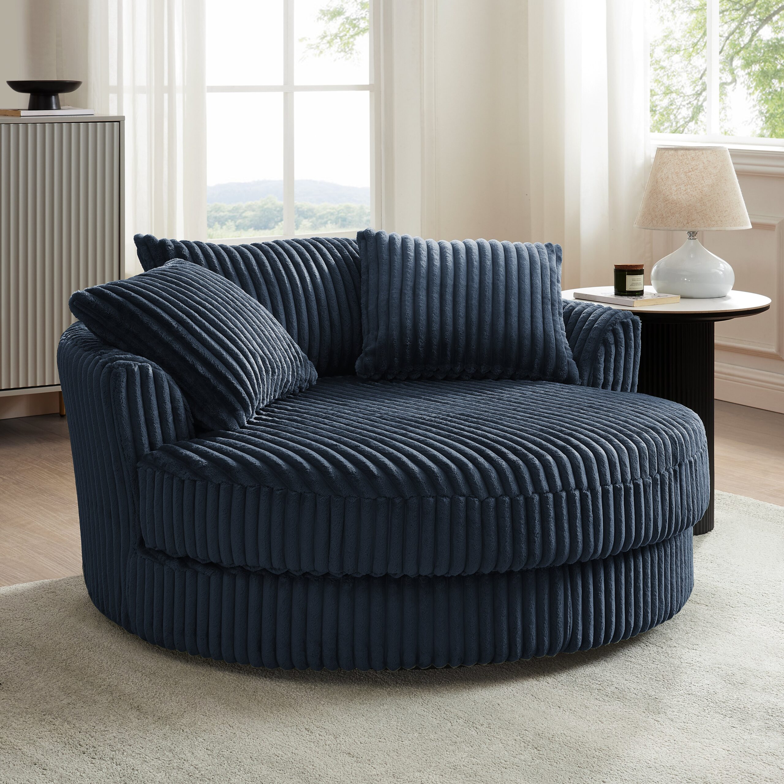 Skyler Swivel Loveseat, Blue Teddy Jumbo Cord