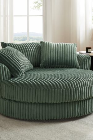 Skyler Swivel Loveseat, Green Teddy Jumbo Cord