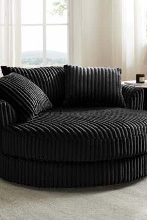 Skyler Swivel Loveseat, Black Teddy Jumbo Cord