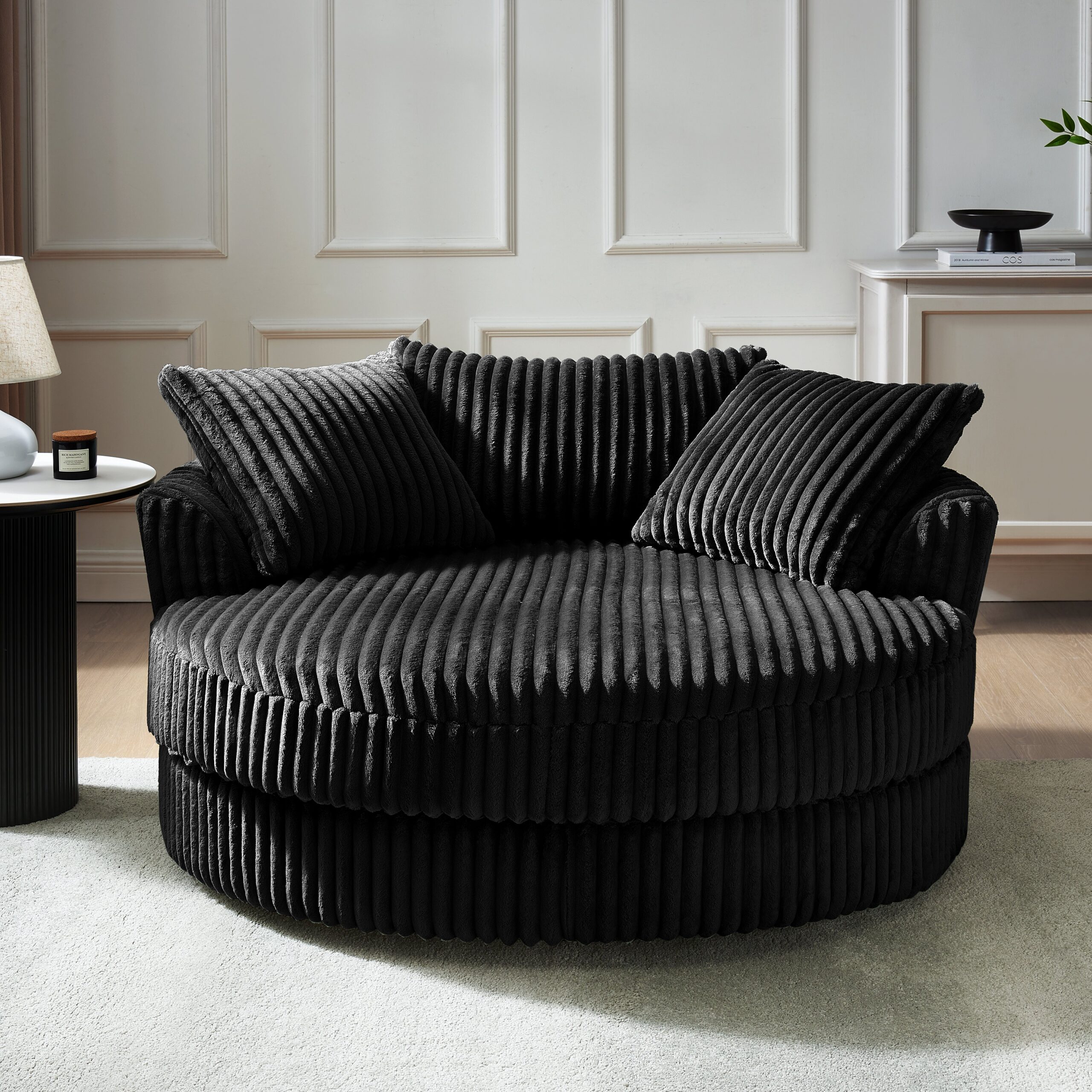 Skyler Swivel Loveseat, Black Teddy Jumbo Cord - Image 2