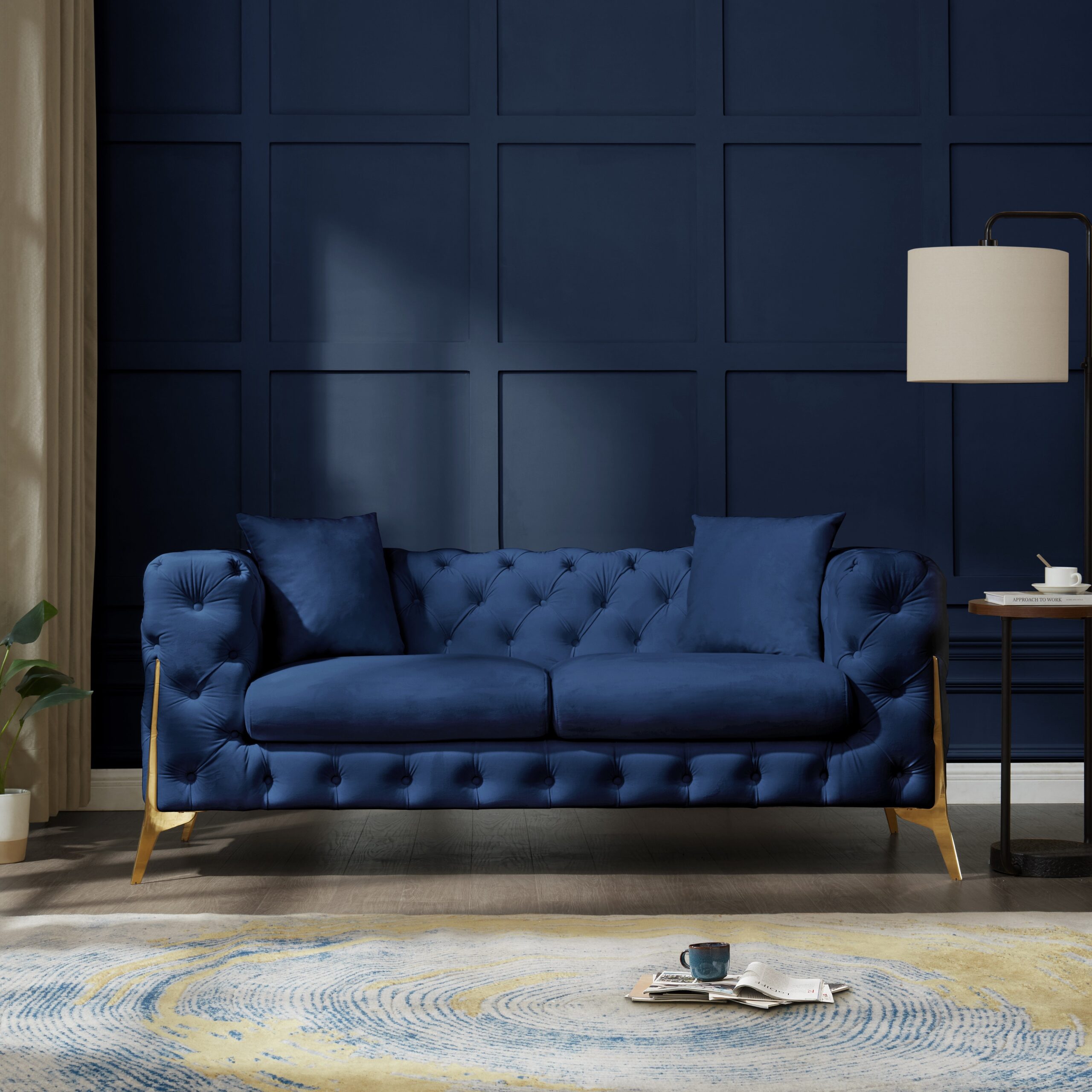 Jaguar 2+3 Seater Sofa Set Chesterfield Design Velvet, Dark Blue Velvet - Image 2