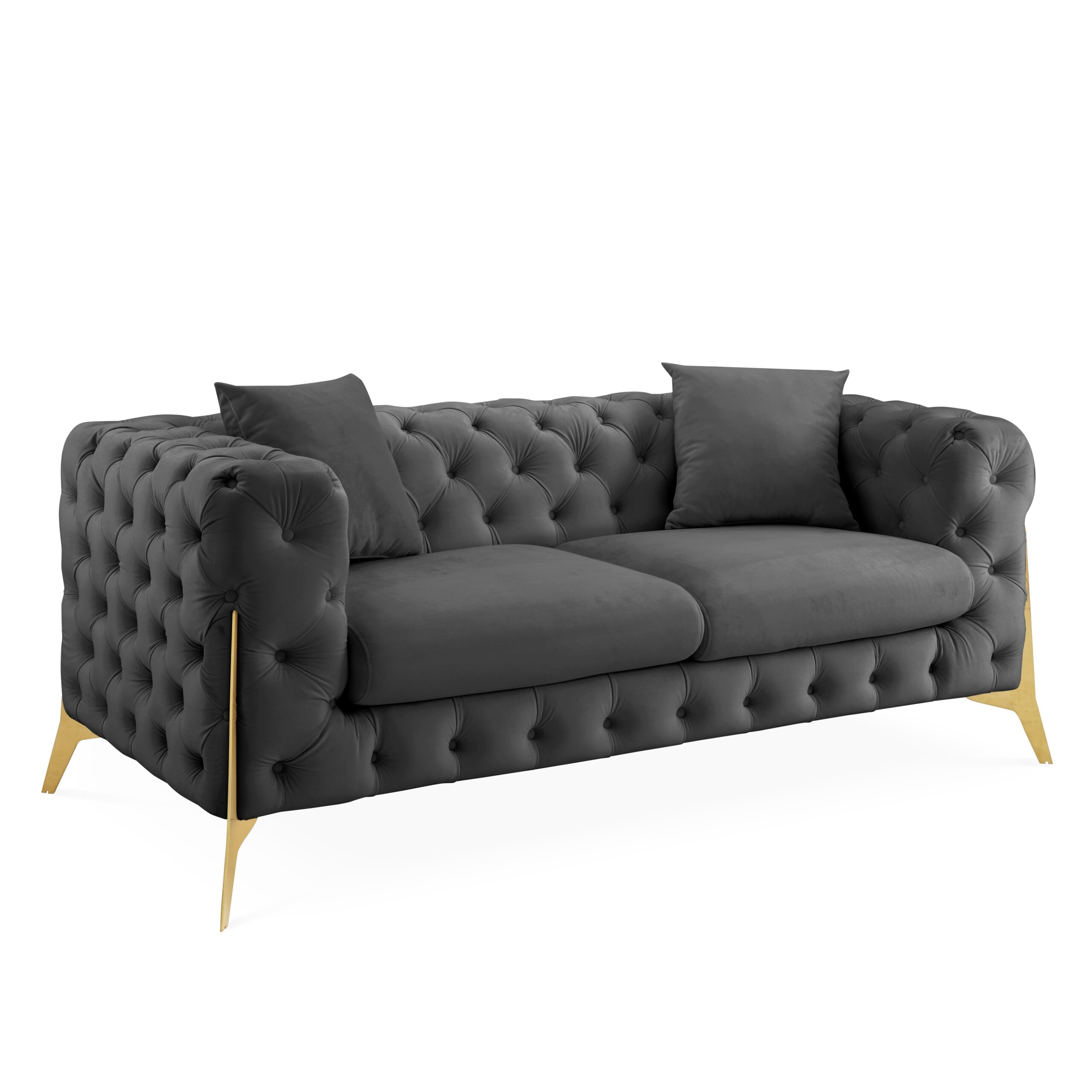 Jaguar 2+3 Seater Sofa Set Chesterfield Design Velvet, Dark Grey Velvet - Image 4